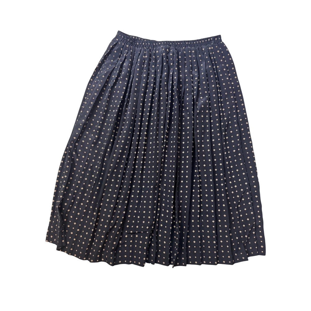 Leslie Fay Black Tan Geometric Floral Pleated Midi Skirt Elastic Waist 16W Vtg